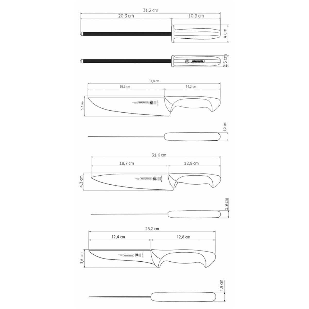 Jogo de Facas para Churrasco Tramontina Aço Inox Polipropileno 4 Peças
