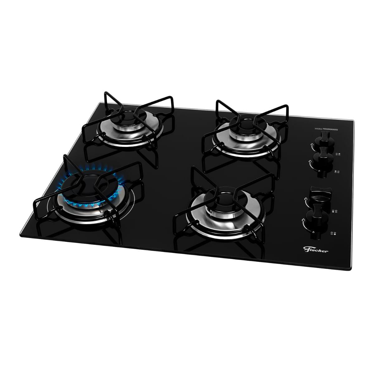 Cooktop a Gás Fischer 4 Bocas Fit Line Vidro Preto