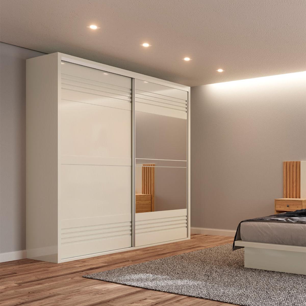 Guarda-Roupa com Espelho 2 Portas de Correr 223 cm Off White TW602E WW Dalla Costa