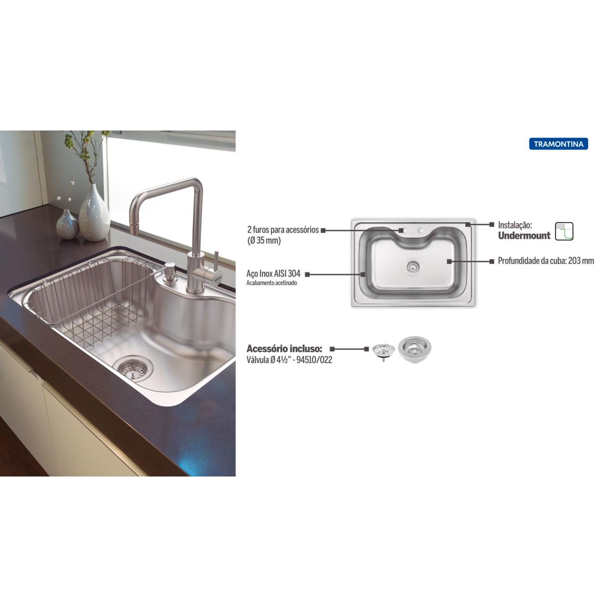 Cuba Tramontina Morgana 69x49cm em Aço Inox Acetinado Outlet