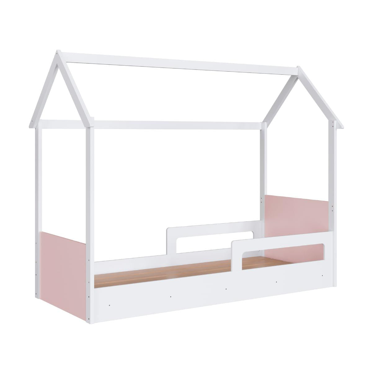 Cama Infantil Montessoriana Solteiro Branco com Rosa Completa Móveis