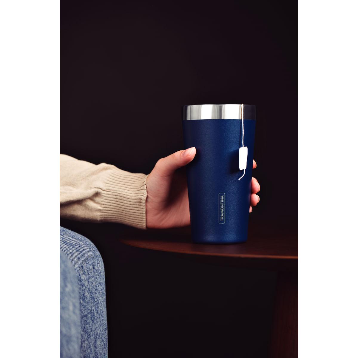 Copo Térmico Tramontina Exata em Aço Inox Azul sem Tampa 420 ml