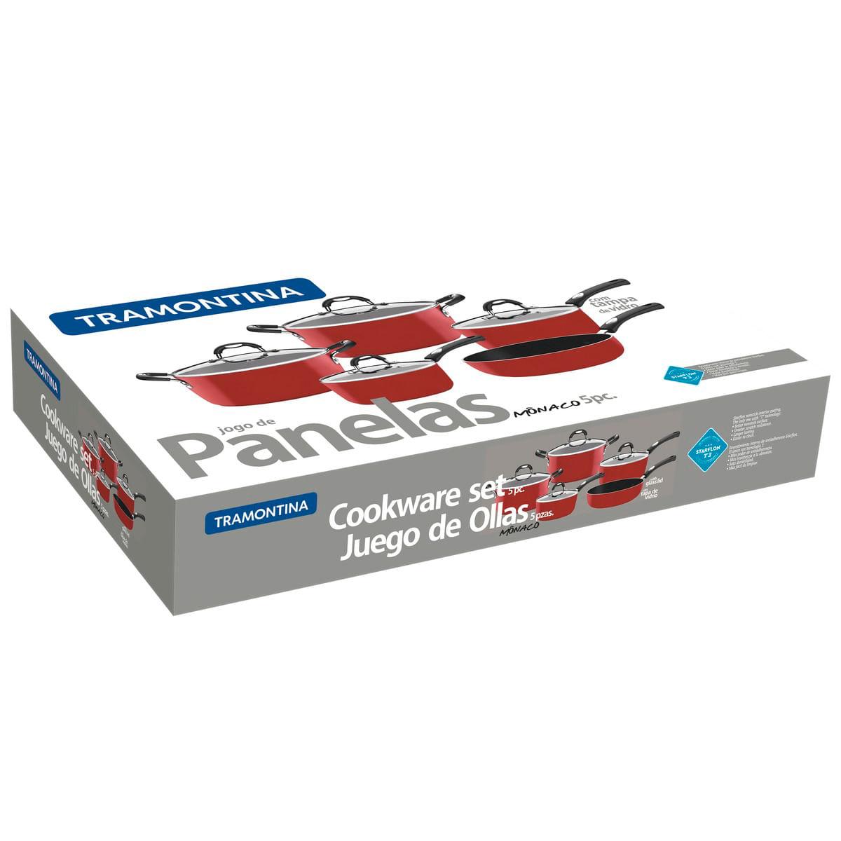 Jogo de Panelas Tramontina Mônaco em Alumínio Vermelho 5 Peças