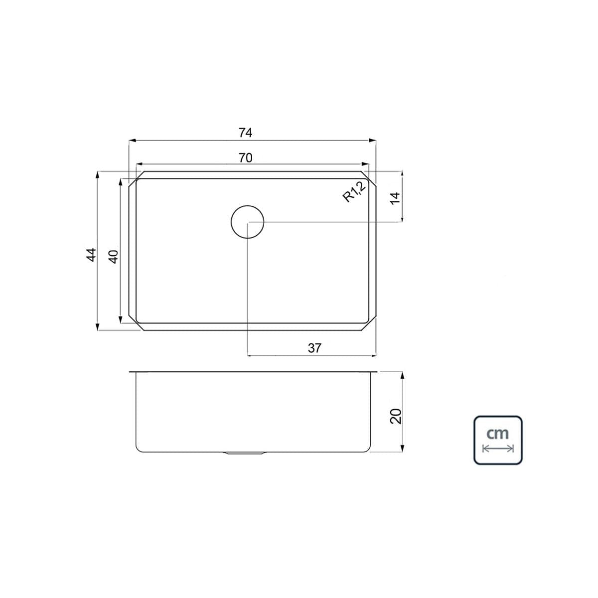 Cuba de Embutir Quadrum 70 U Tramontina 70 x 40 x 20 cm em Aço Inox Acetinado Outlet