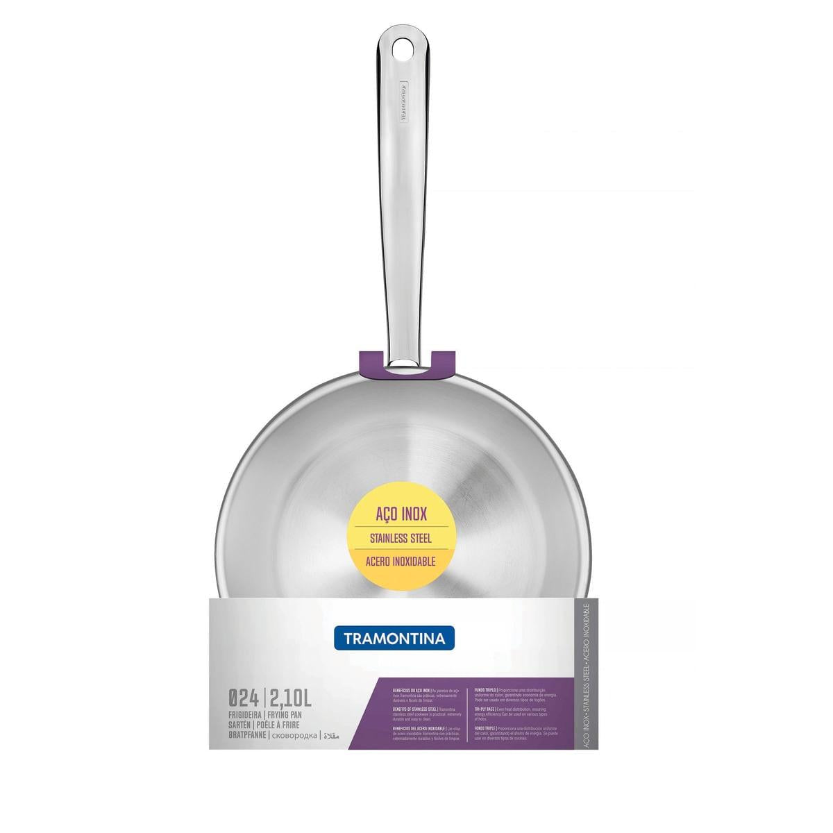 Frigideira Tramontina Una em Aço Inox com Fundo Triplo 24 cm 2,1 L