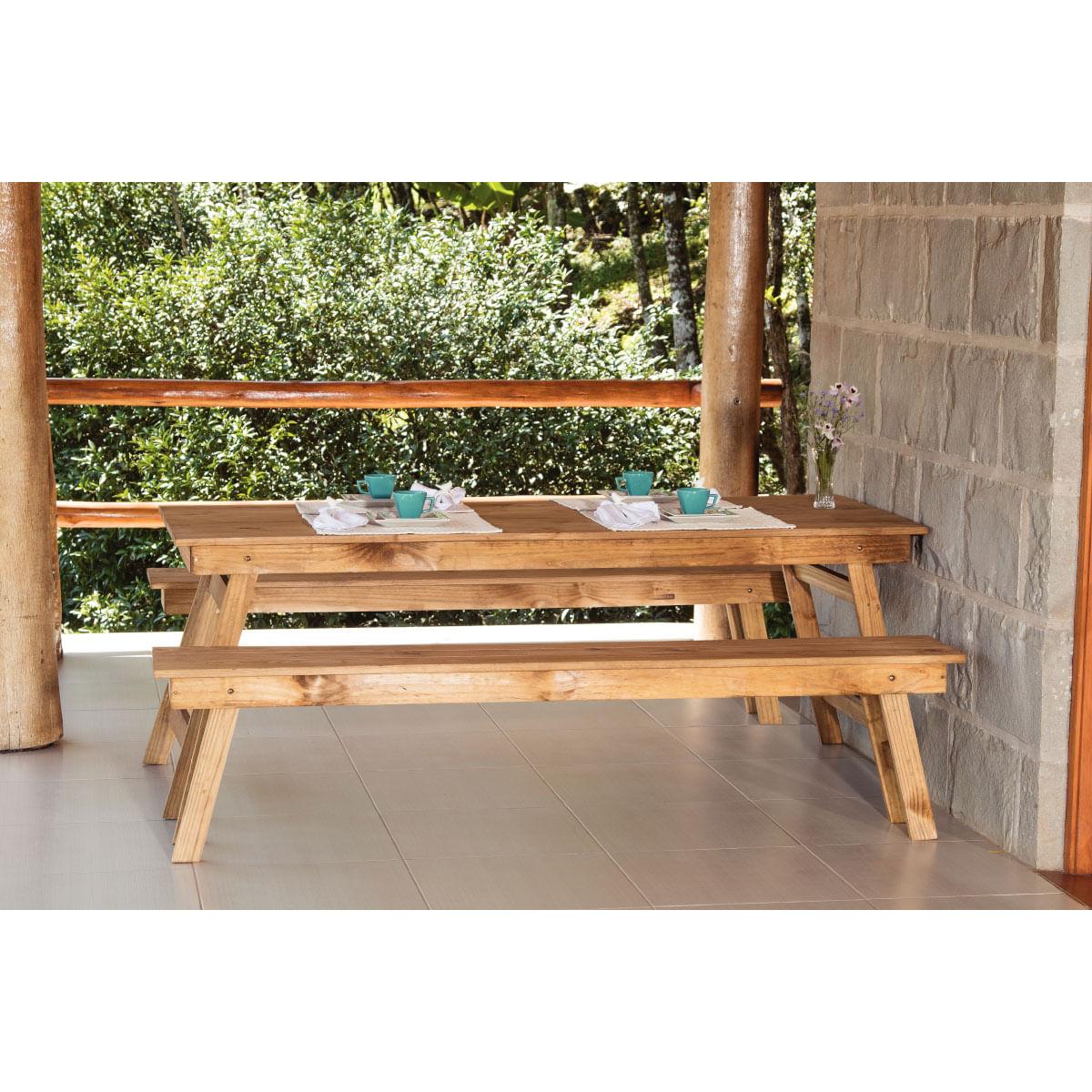Mesa de Madeira Naturalle Dobrável Rústica 200 x 80 cm Tramontina