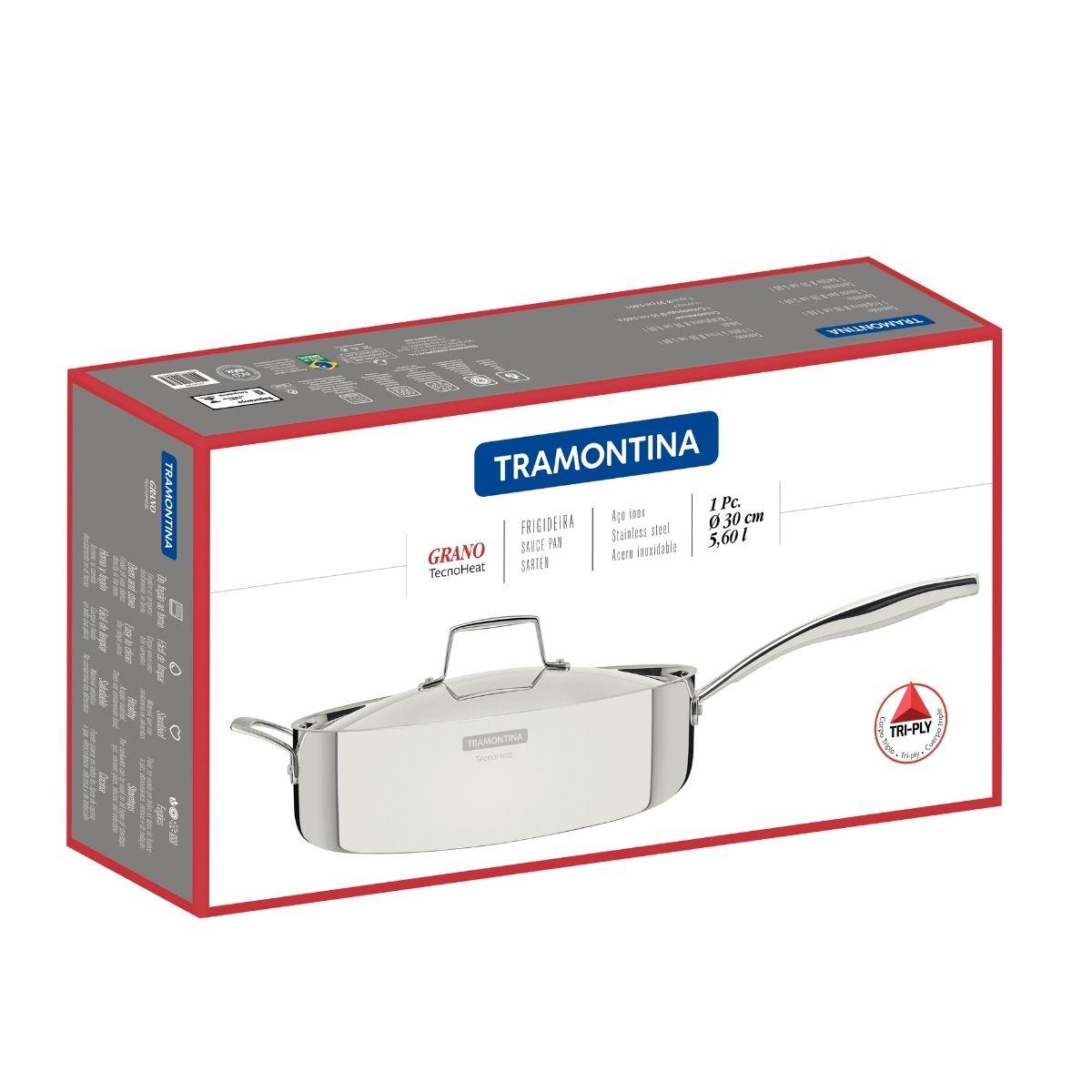 Frigideira Tramontina Grano Aço Inox com Tampa 30 cm 5,6 L
