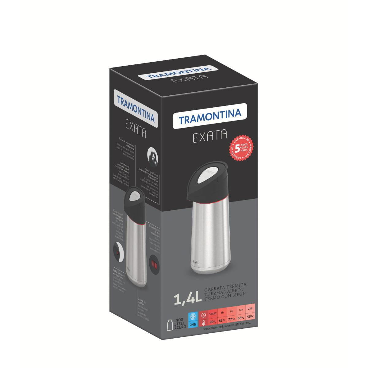 Garrafa Térmica Tramontina Exata em Aço Inox com Ampola de Aço 1,4 L