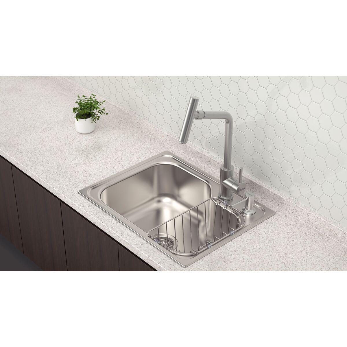 Cuba de Sobrepor Tramontina Morgana Compact 48 FX em Aço Inox Acetinado 55 x 42 cm com válvula, Dosador de Sabão e Cesto aramado