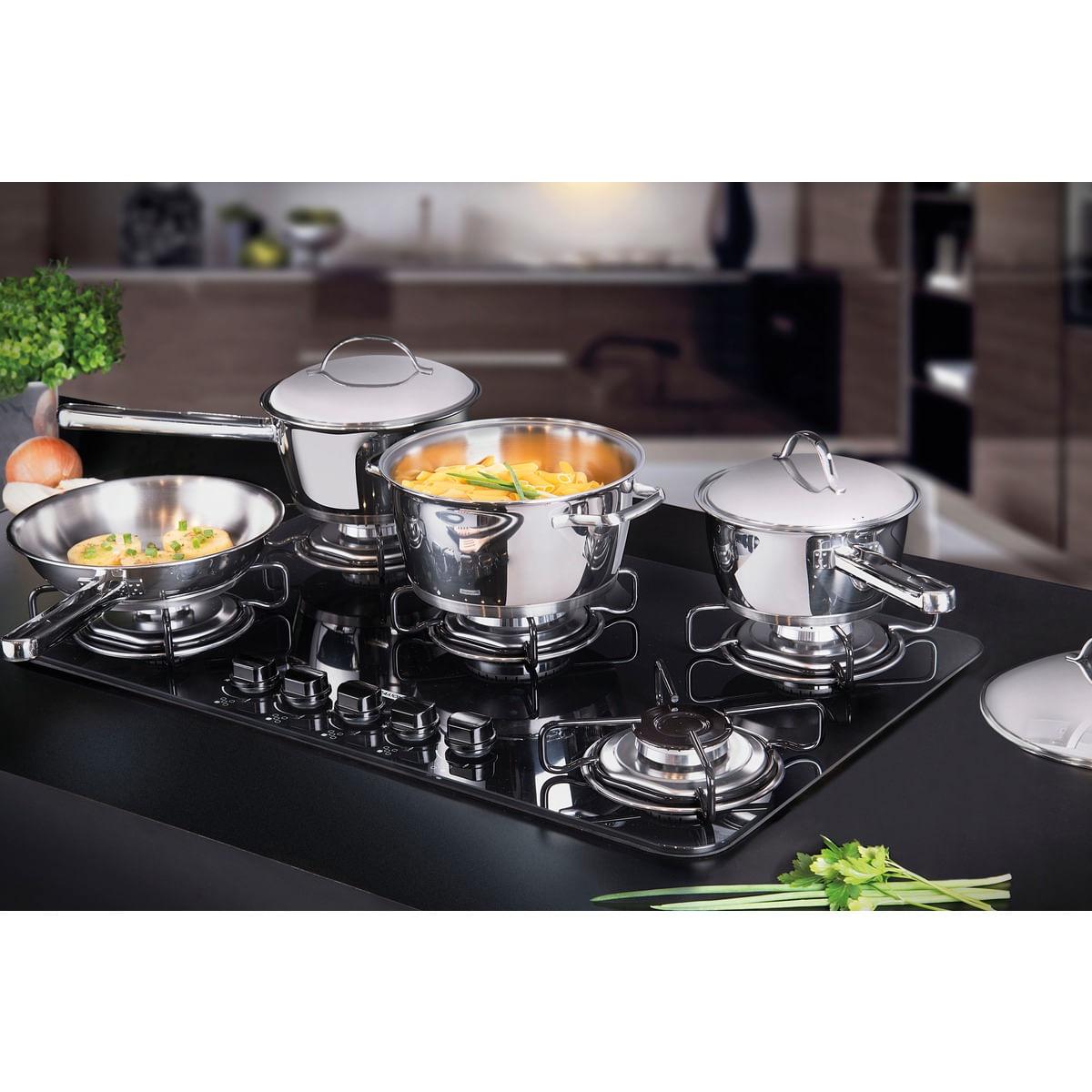 Jogo de Panelas Tramontina 4 Peças Allegra em Aço Inox com Fundo Triplo e Tampas de Inox