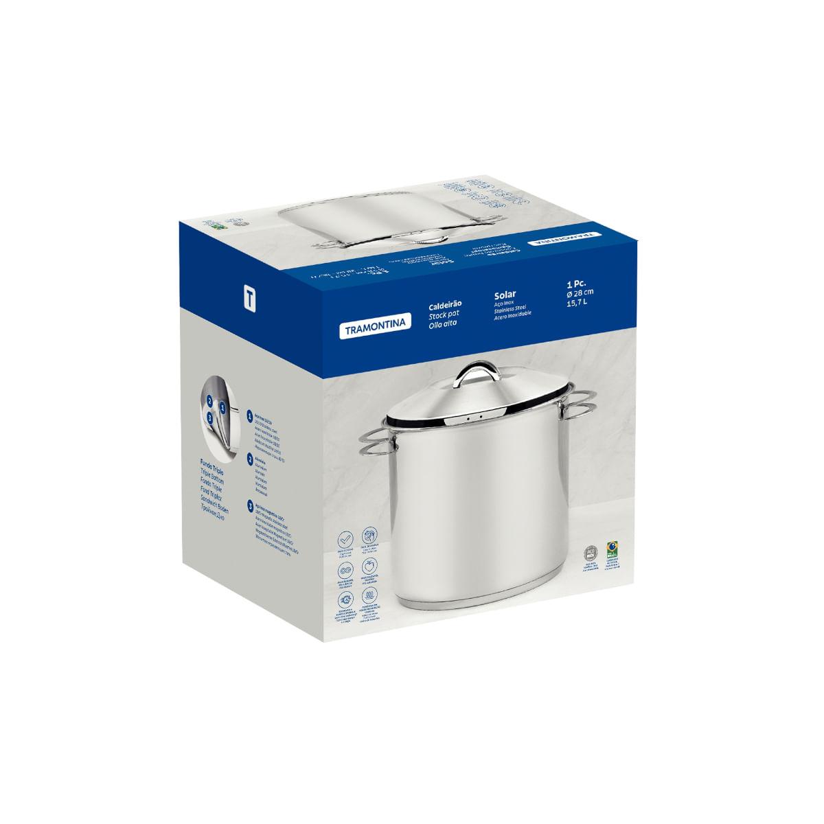 Caldeirão Tramontina Solar Aço Inox Fundo Triplo 28cm 15,7 Litros