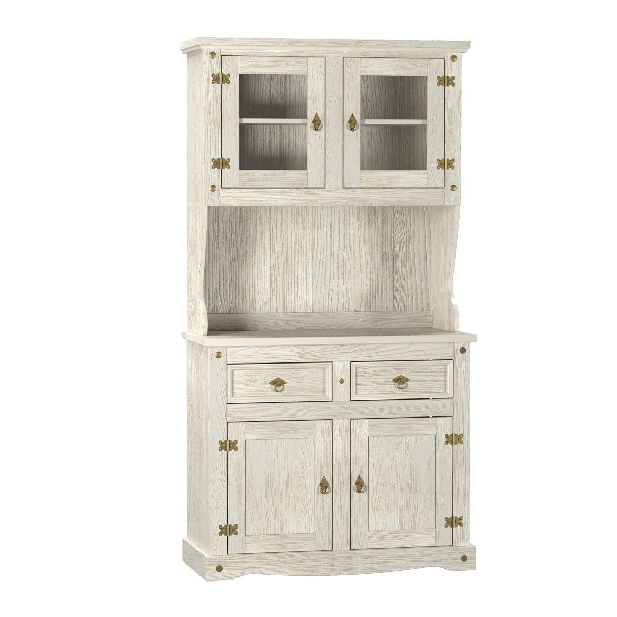 Cristaleira em Madeira 4 Portas 2 Gavetas 105 x 199 cm Patina Branca Elliottiis