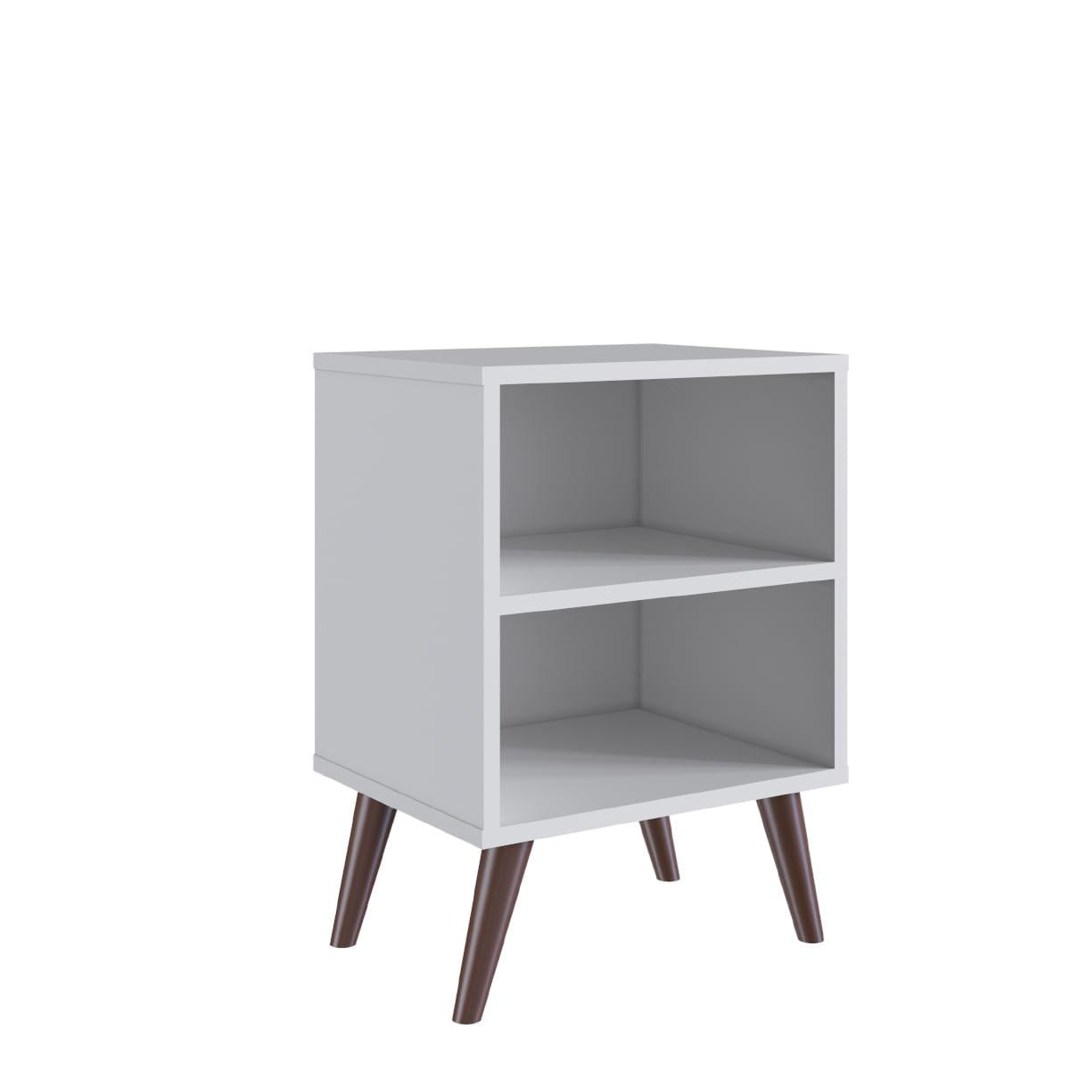Mesa de Cabeceira Retrô com Prateleira em MDP Branco Completa Móveis