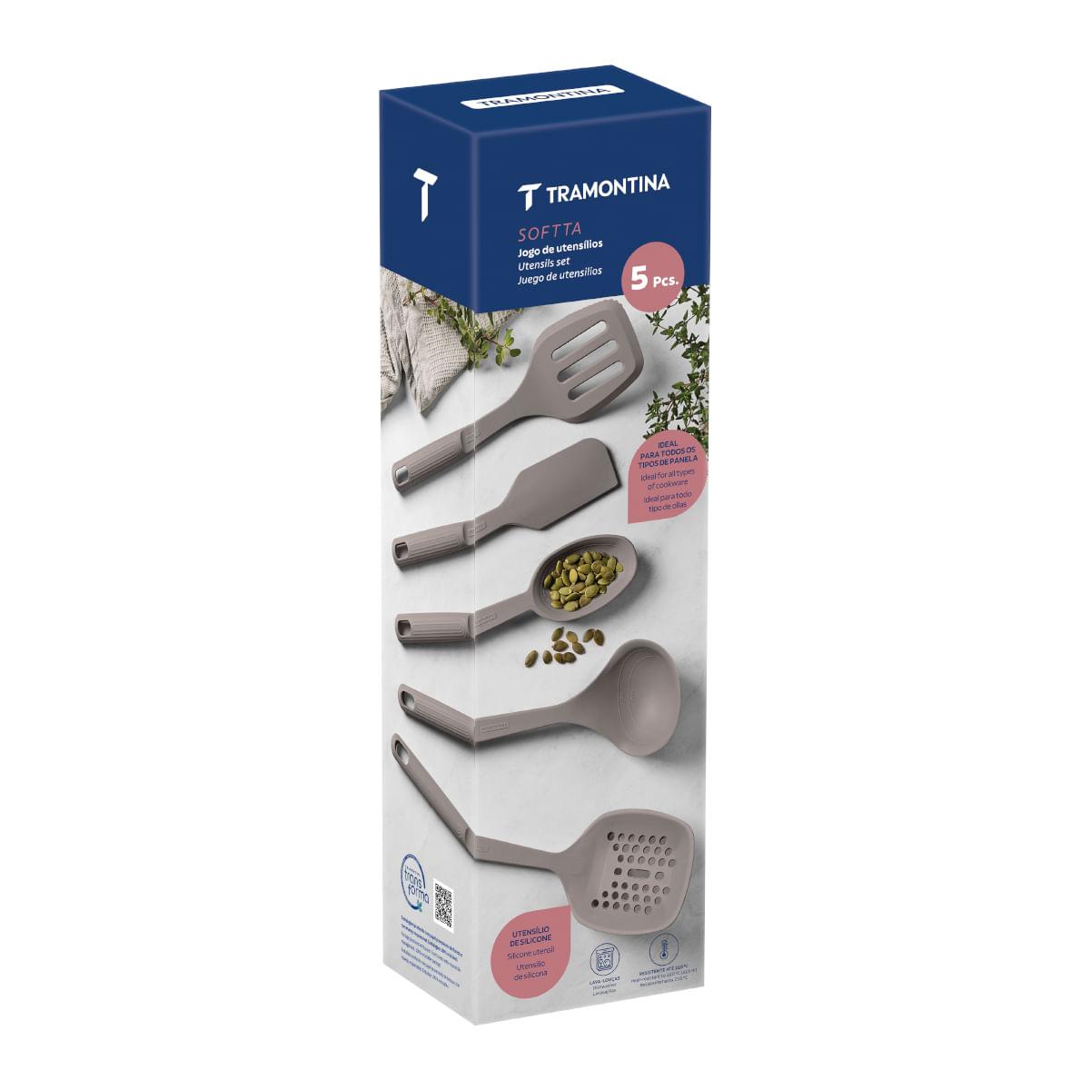Jogo de Utensílios Tramontina Softta em Silicone Cinza 5 Peças