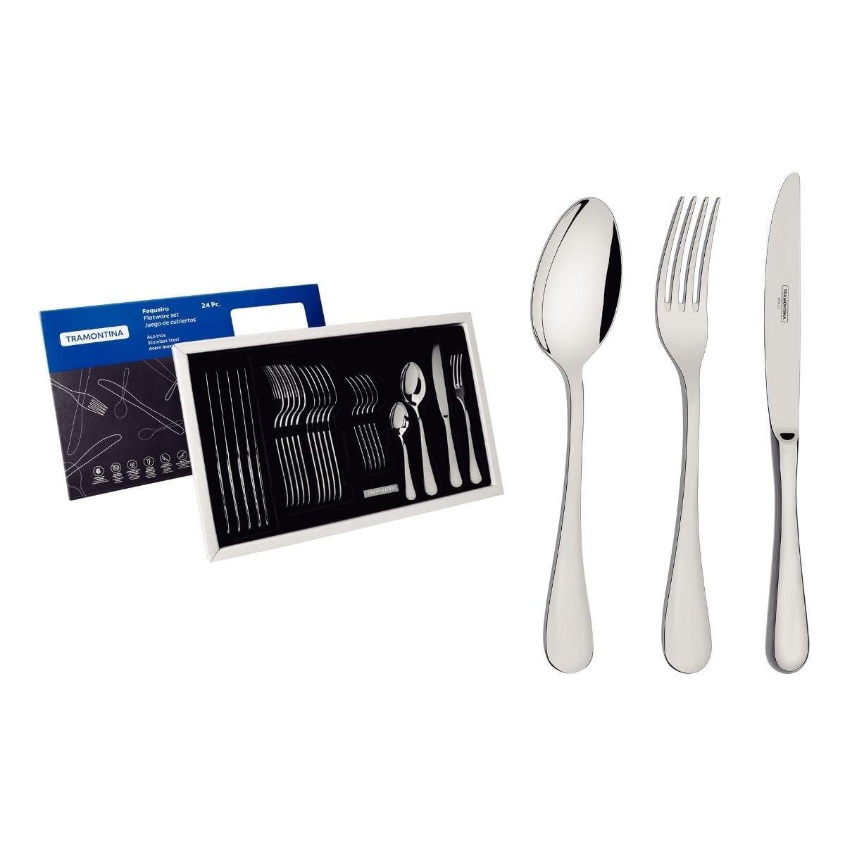 Faqueiro Tramontina Classic Aço Inox com Facas de Mesa Forjadas 24 Peças