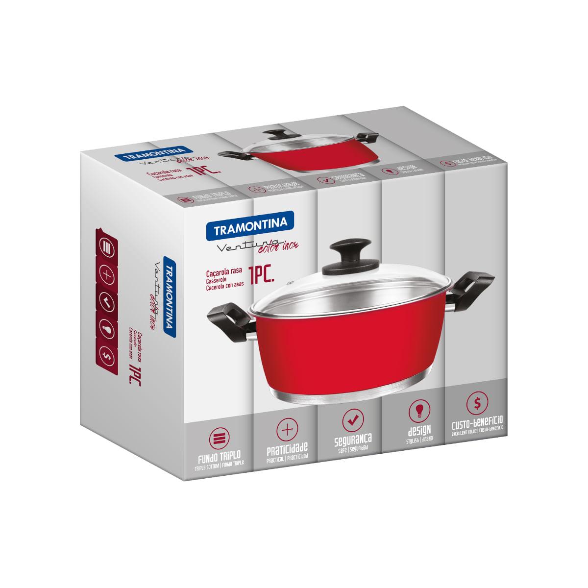 Caçarola Tramontina Ventura Color Rasa Vermelha com Tampa e Alças 22 cm 3,3 Litros