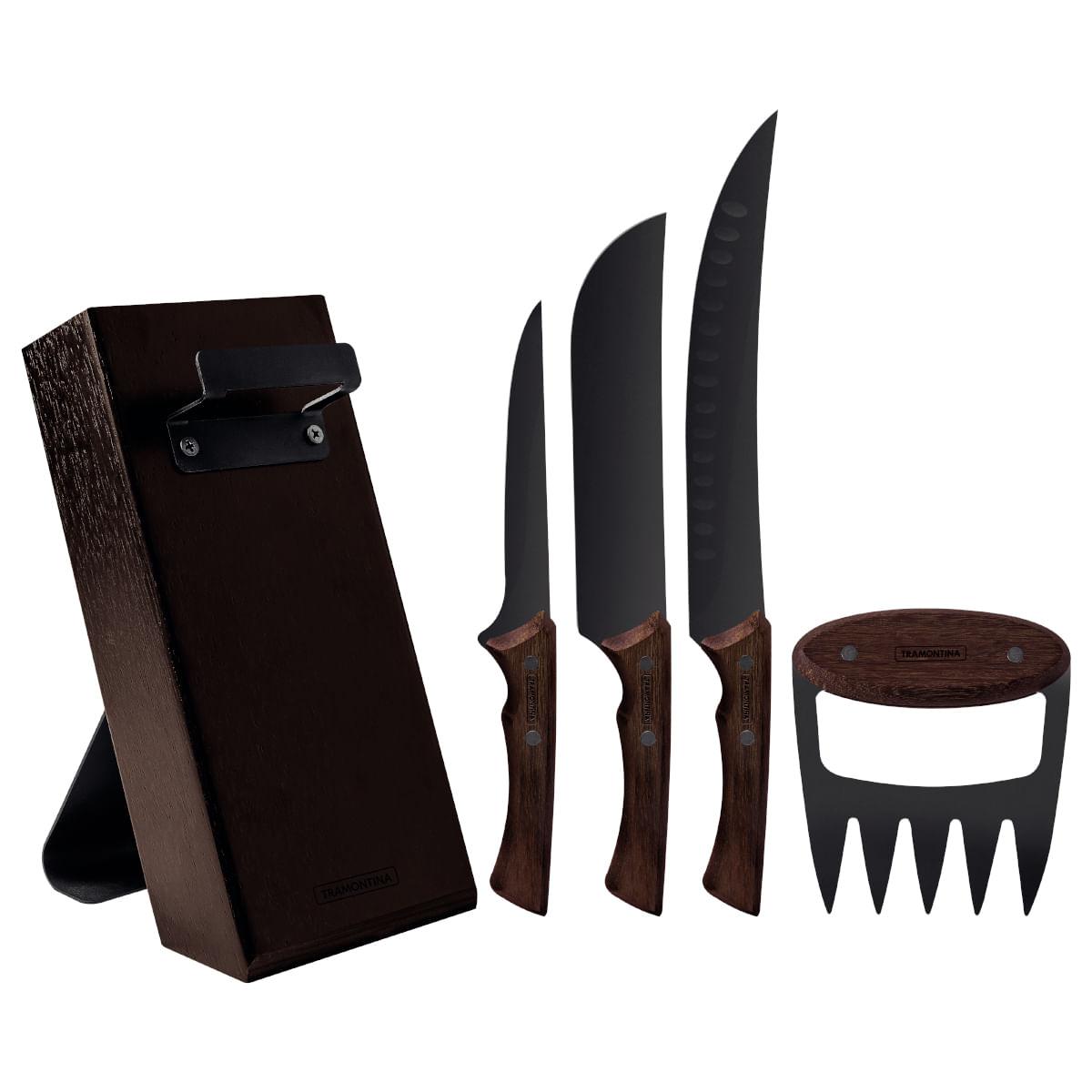 Kit para Churrasco Tramontina Black 5 Peças Aço Inox Escurecido e Cabos de Madeira