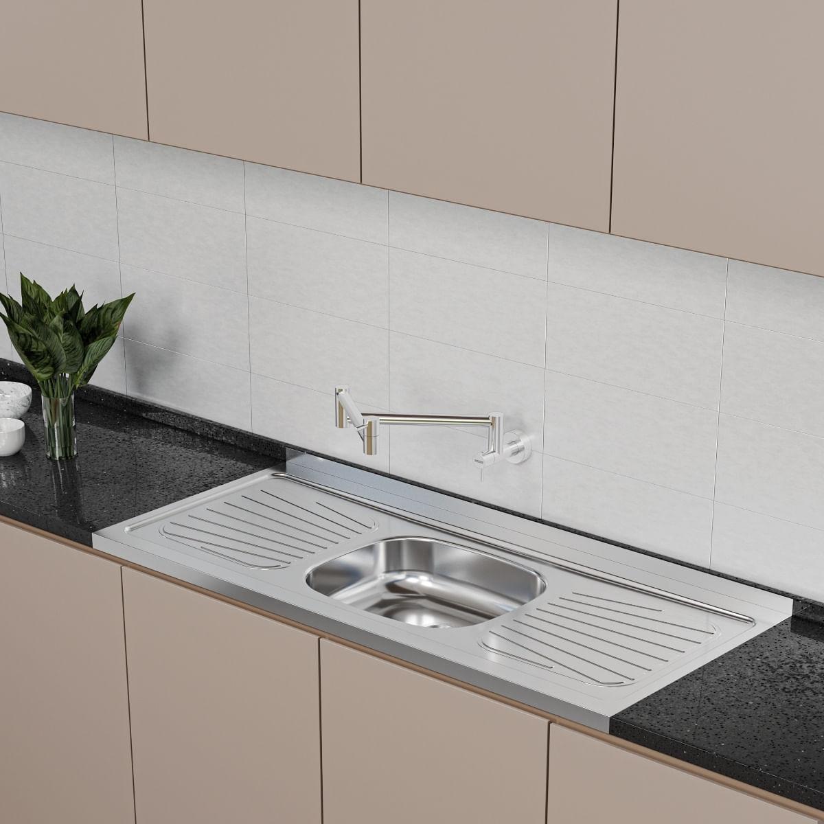 Pia de Apoio Cozinha Tramontina 150x52 cm New Raggi 40 Aço Inox