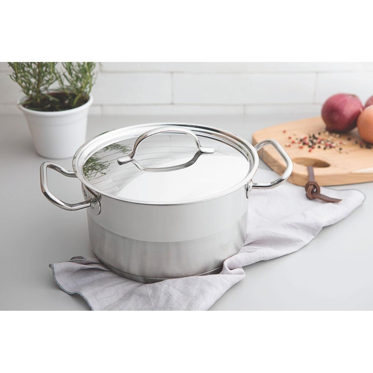 Caçarola Funda Tramontina Professional Aço Inox 1,8L com Tampa Plana e Fundo Triplo 16cm
