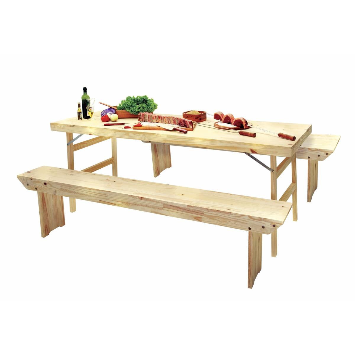 Conjunto Mesa e 2 Bancos em Madeira Naturalle Natural Tramontina 91750100