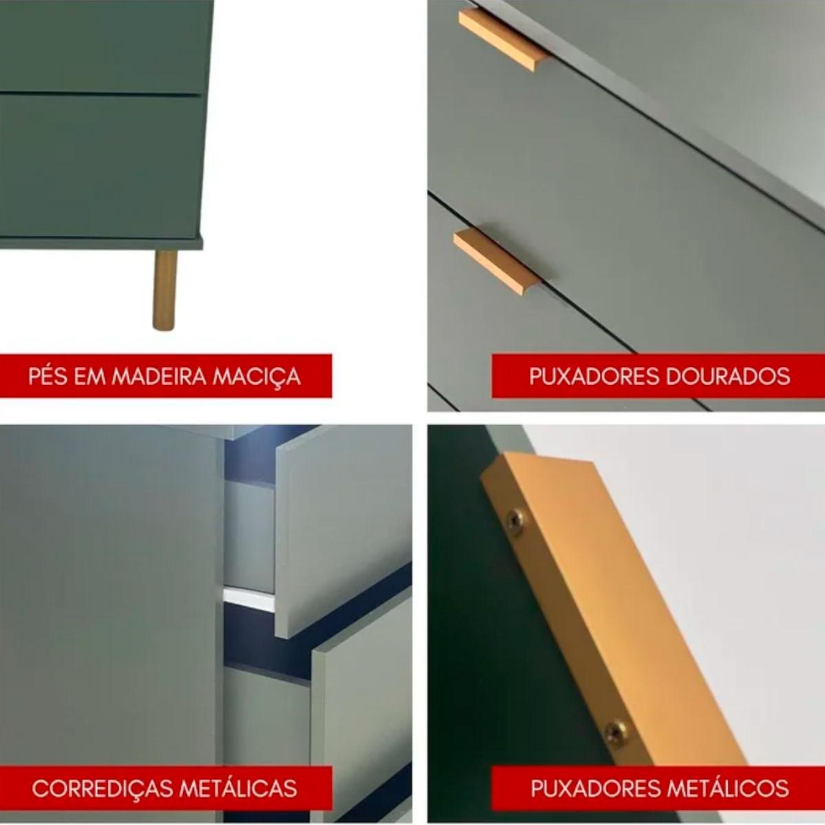 Cômoda 4 Gavetas Verde Oliva em MDF 80x40x96 cm Ditália
