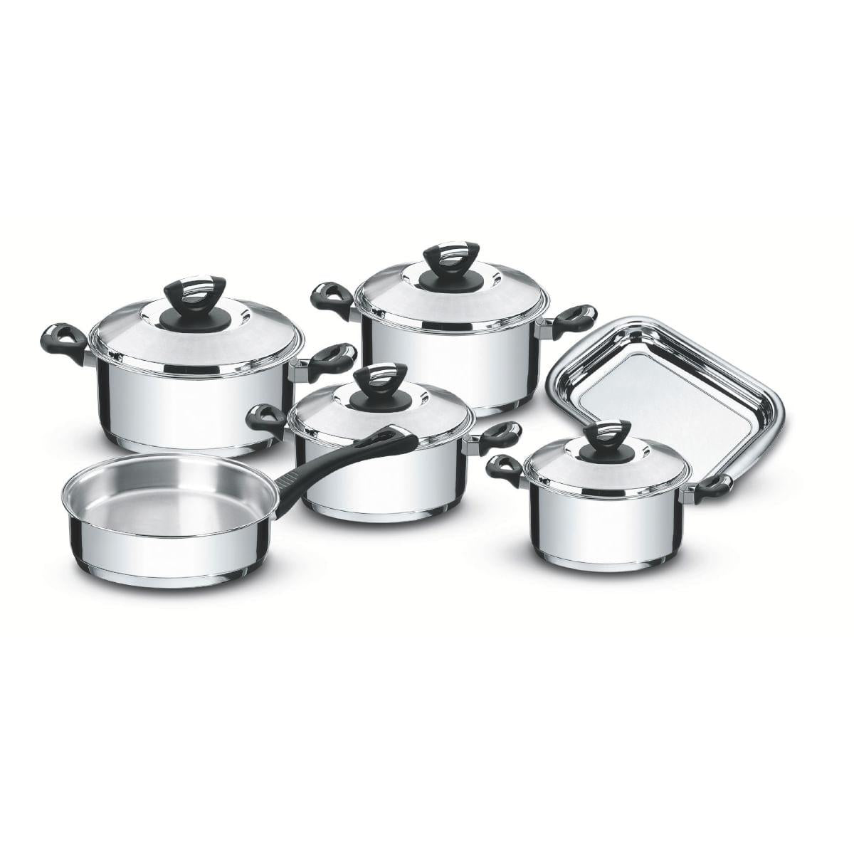 Jogo de Panelas Tramontina Solar Baquelite em Aço Inox Fundo Triplo 6 Peças