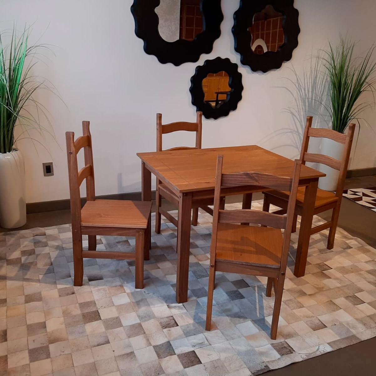 Conjunto Sala de Jantar Mesa 100x80 cm 4 Cadeiras Madeira Marin Brasil