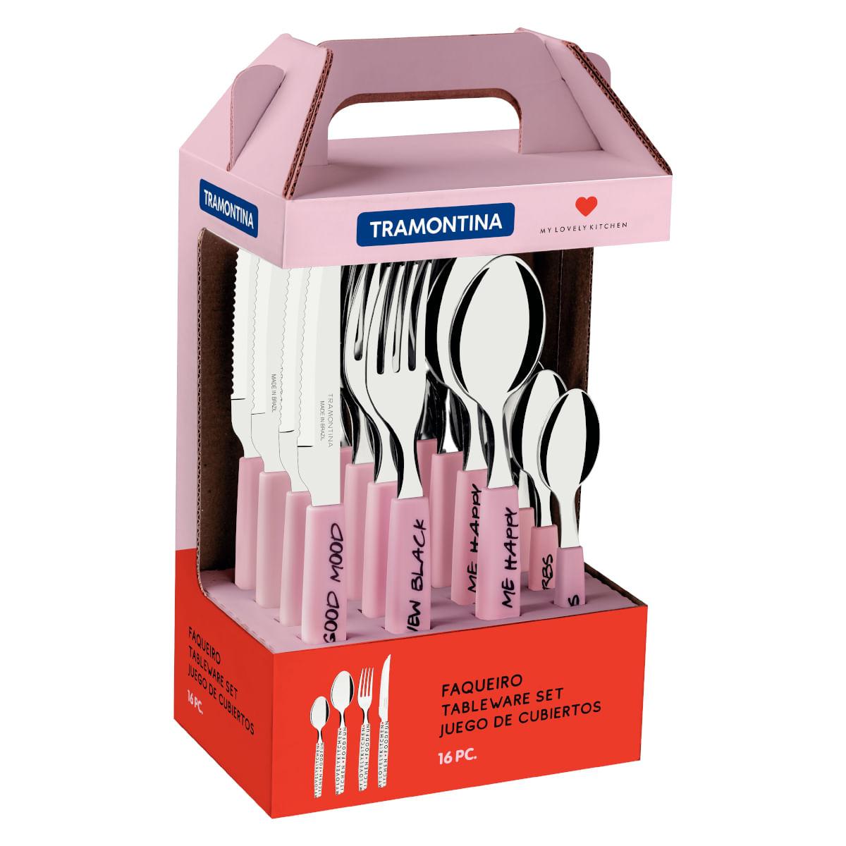 Faqueiro Tramontina My Lovely Kitchen 16 peças Rosa em Aço Inox