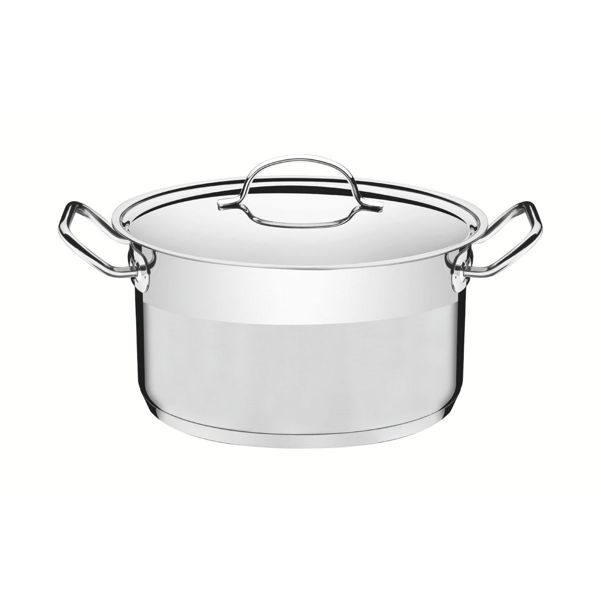 Caçarola Funda Tramontina Professional Aço Inox 6,1L com Tampa Plana e Fundo Triplo 24cm