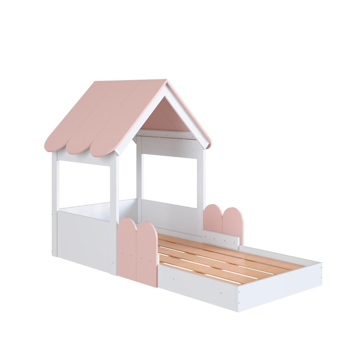 Cama Infantil Montessoriana Casinha Branca e Rosa Completa Móveis