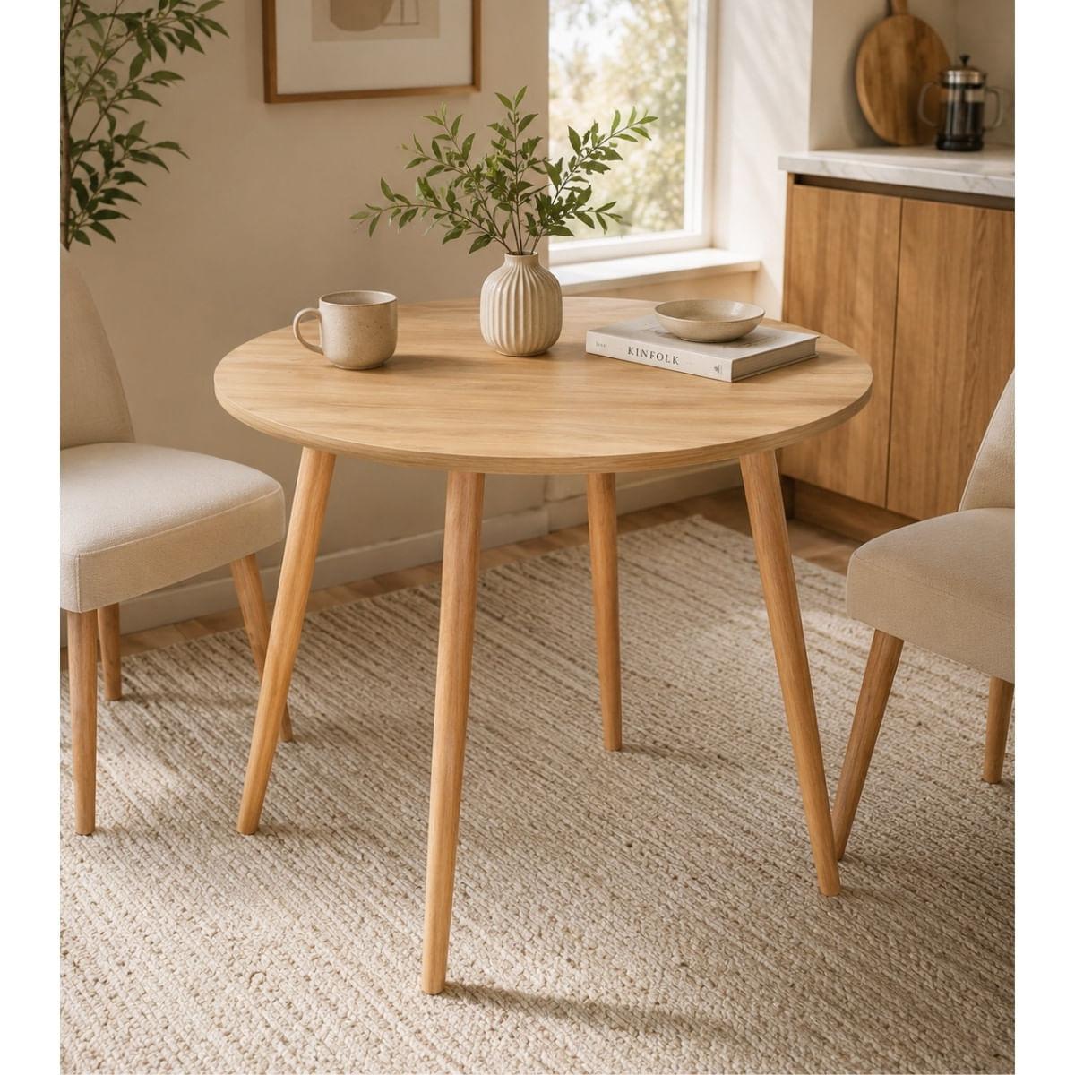 Mesa Jantar Sofia Redonda 80cm Carvalho Tropical 18mm Pés de Madeira Natural Marin