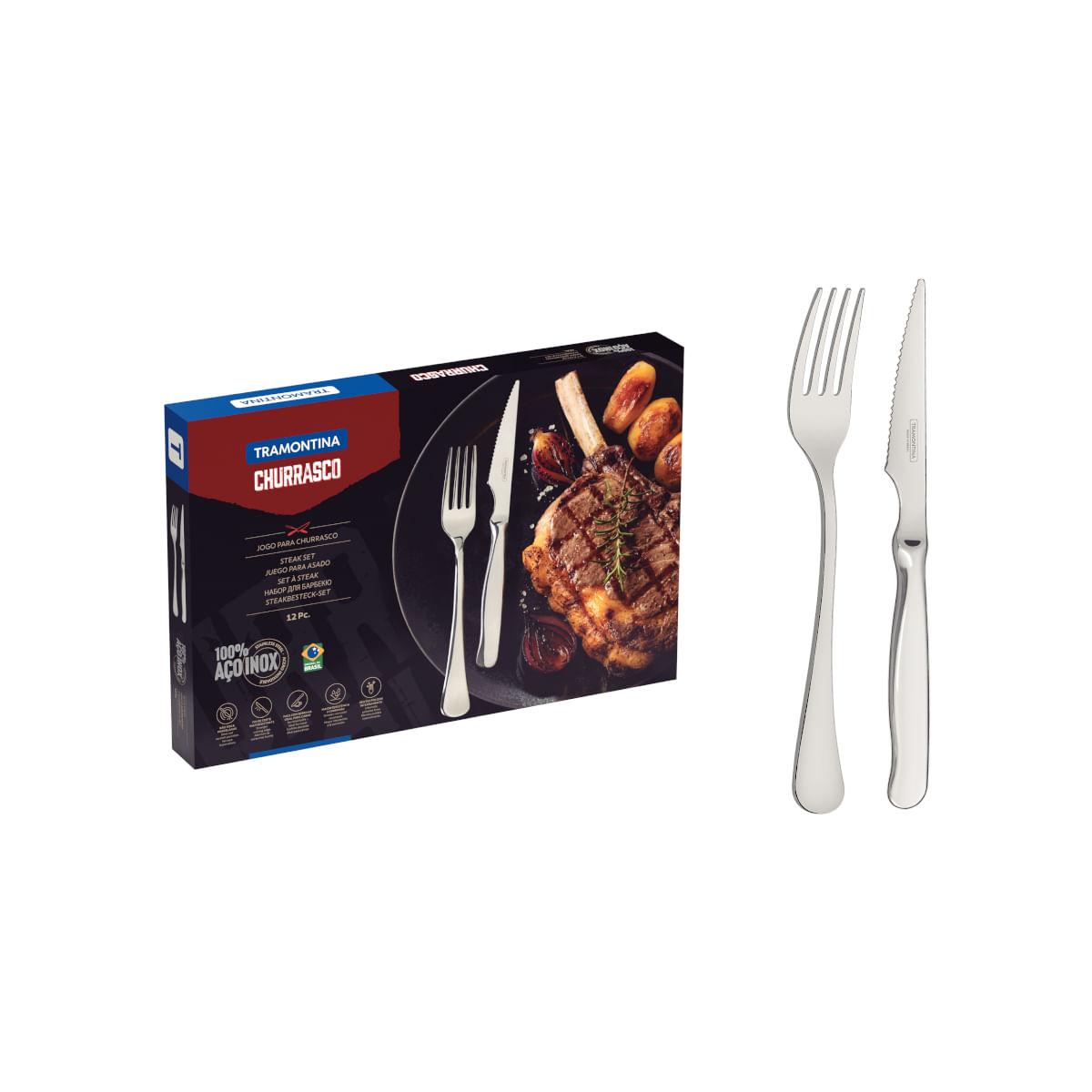 Jogo para Churrasco Tramontina Zurique Aço Inox Fio Serrilhado 12 Peças