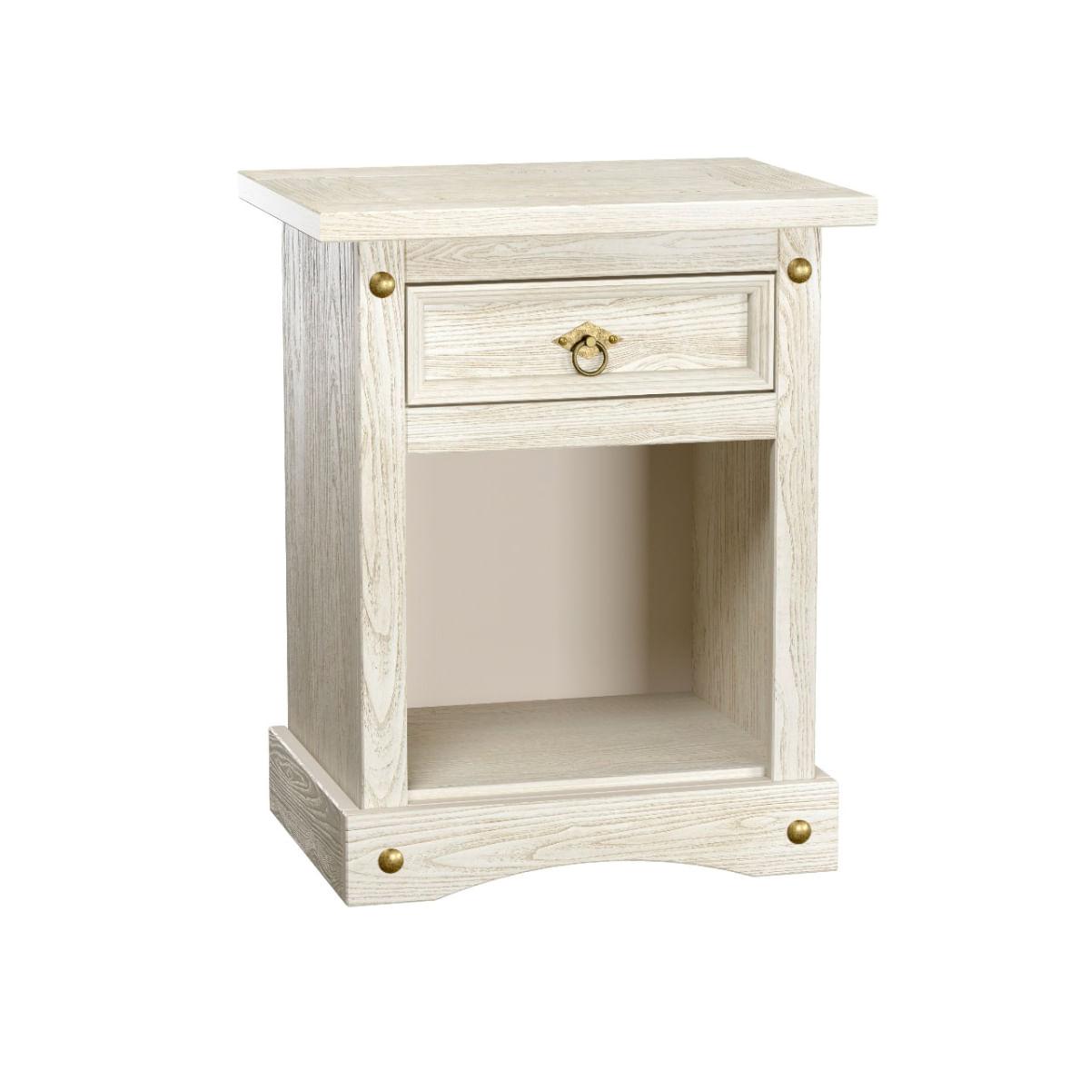 Mesa de Cabeceira em Madeira Branco Rústico 1 Gaveta Marin Brasil