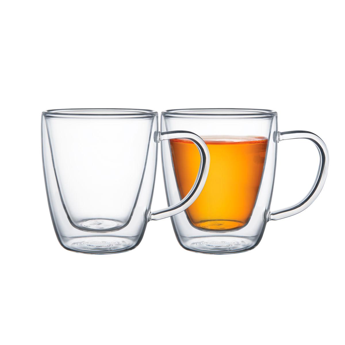 Conjunto de Xícaras Tramontina para Café e Chá Vidro Duplo com Alças 2 Peças