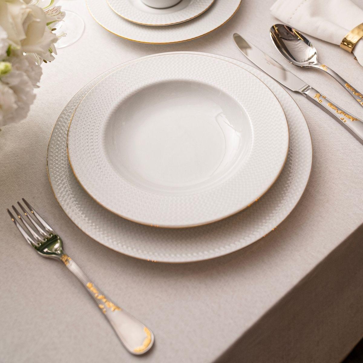 Aparelho de Jantar Tramontina Mesh Filete de Ouro em Porcelana Decorada 30 Peças