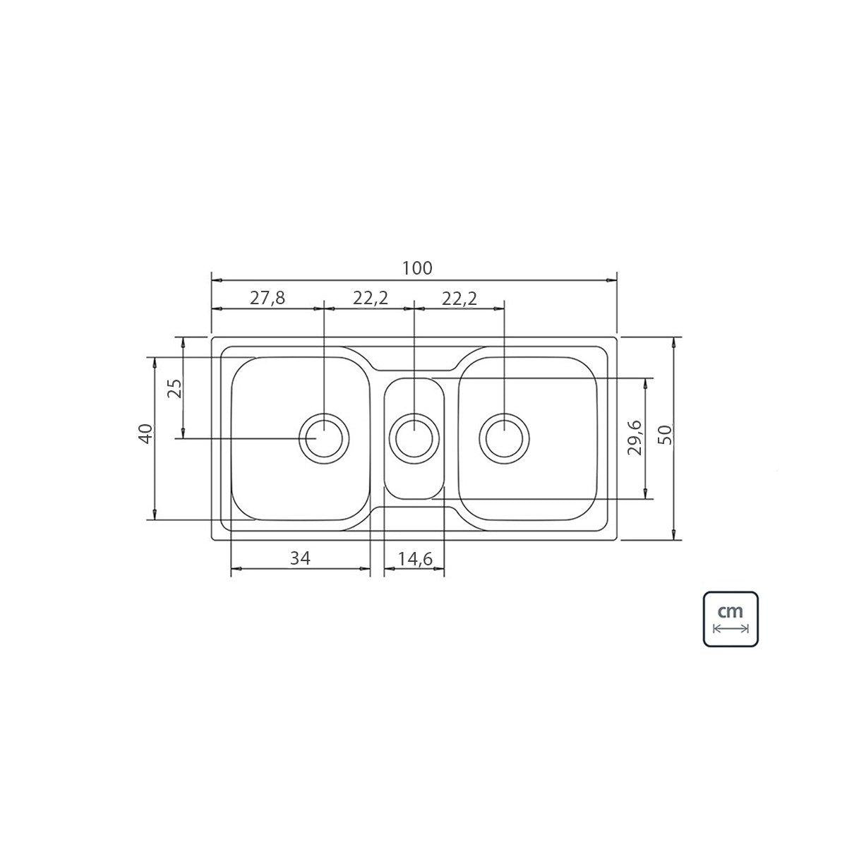Cuba de Sobrepor Tramontina Marea 2 Cubas e Auxiliar em Aço Inox Acetinado 100 x 50 cm com Válvula 93830123