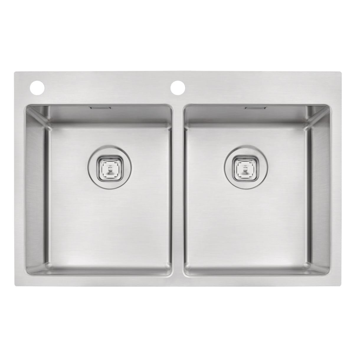 Cuba de Sobrepor Tramontina Quadrum Flush 2C 34 em Aço Inox Scotch Brite 77 x 51 cm OUTLET