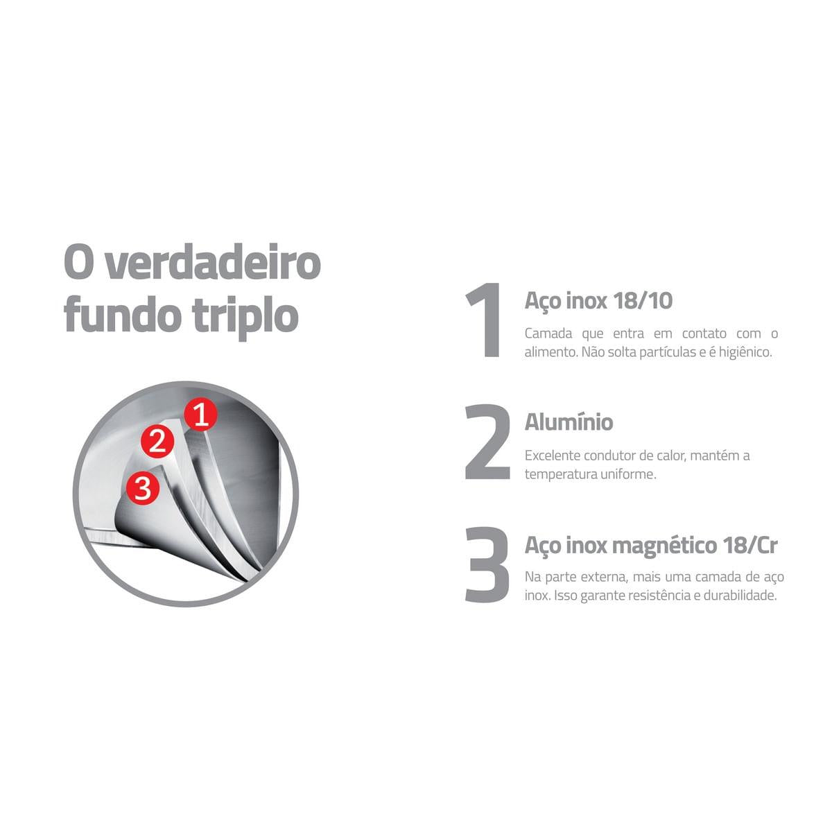 Fervedor Tramontina Solar em Aço Inox Fundo Triplo com Tampa 14 cm 2 L