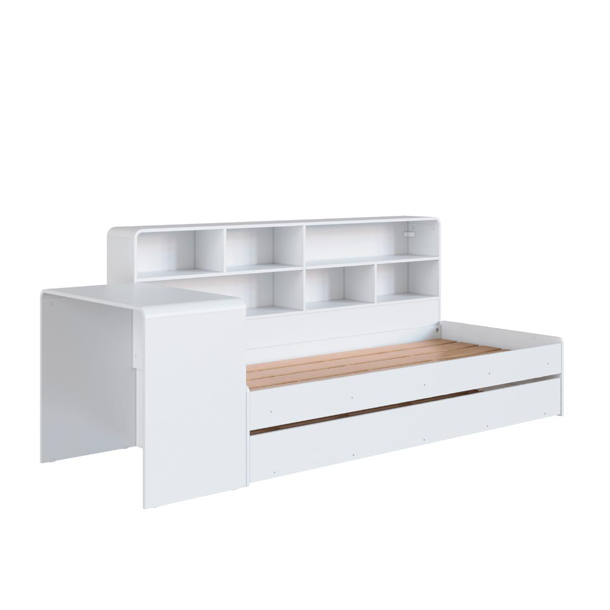 Cama Infanto Juvenil com Escrivaninha Estante e Cama Auxiliar Solteiro Branco Completa Móveis