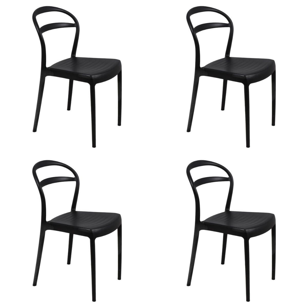 Kit 4 Cadeiras Tramontina Lia Preta Empilháveis em Polipropileno