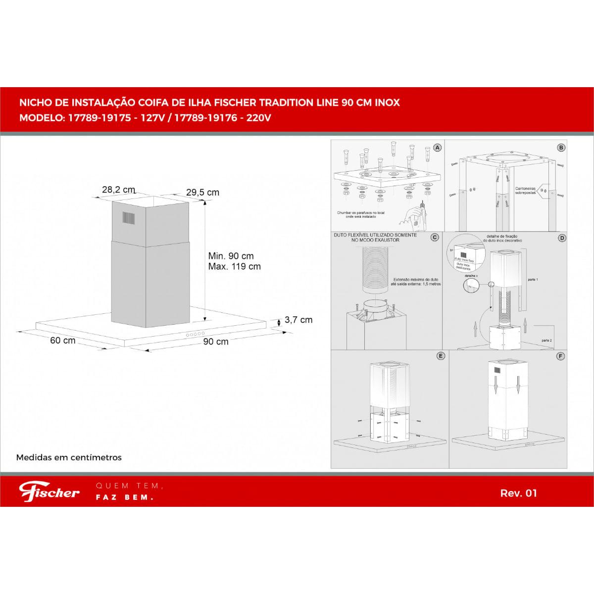 Coifa de Ilha Fischer Tradition Line 90cm Inox