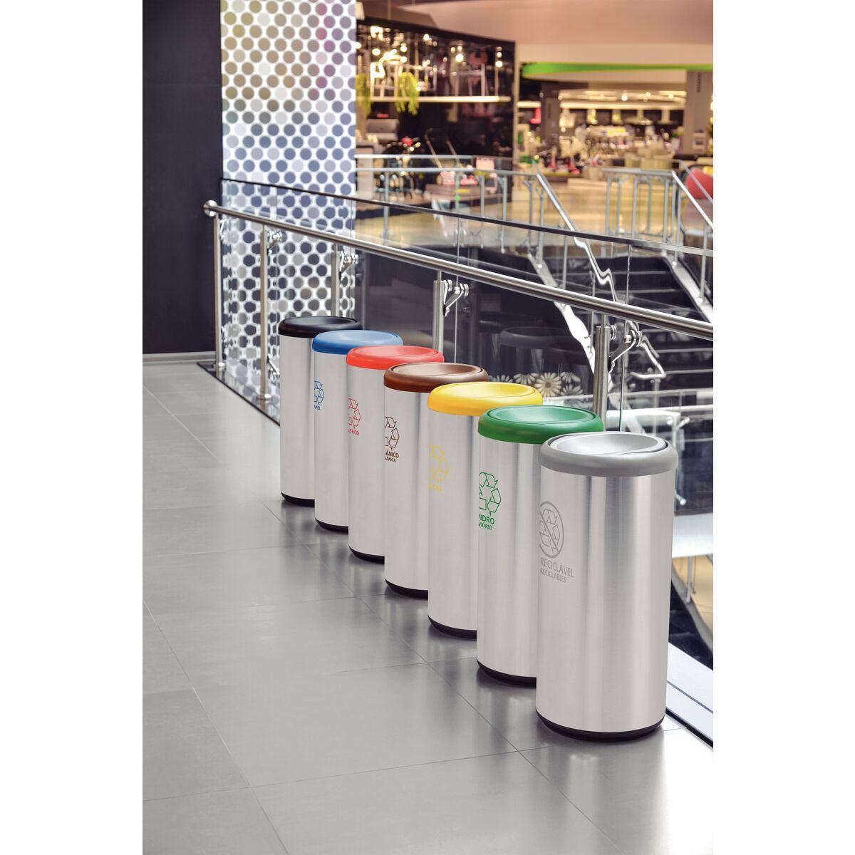 Lixeira Inox Tramontina Piemonte 40 Litros Scotch Brite e Tampa Basculante Vermelha OUTLET