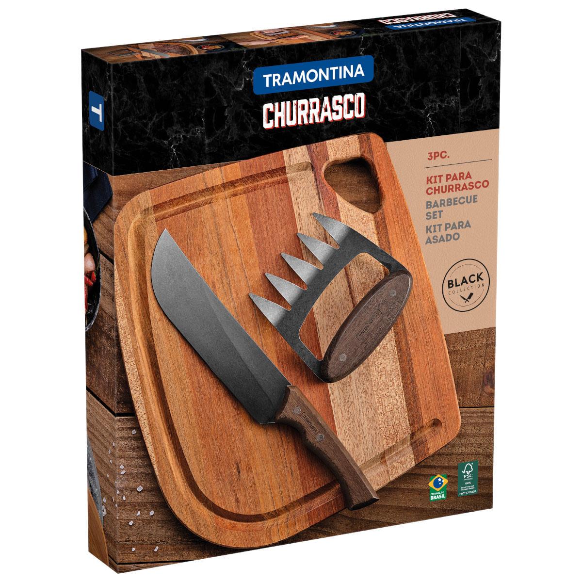 Jogo para Churrasco Tramontina Black Aço Inox Madeira 3 Peças