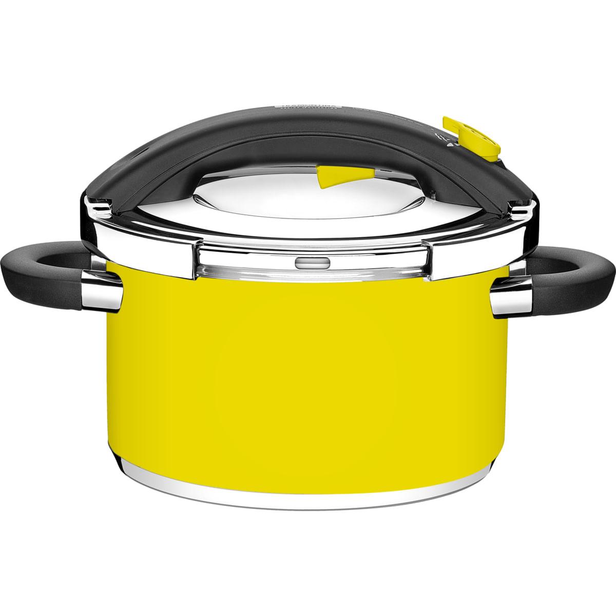 Panela de Pressão Tramontina Amarela em Aço Inox Fundo Triplo 24 cm 6 Litros 62518248