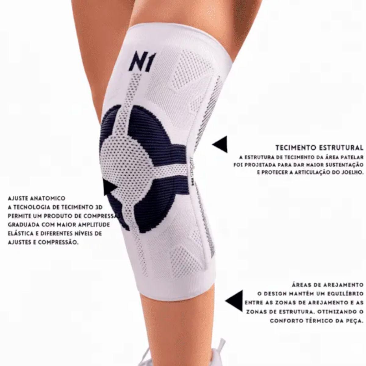 Joelheira PRO N1 Sport Branco e Azul Tamanho M