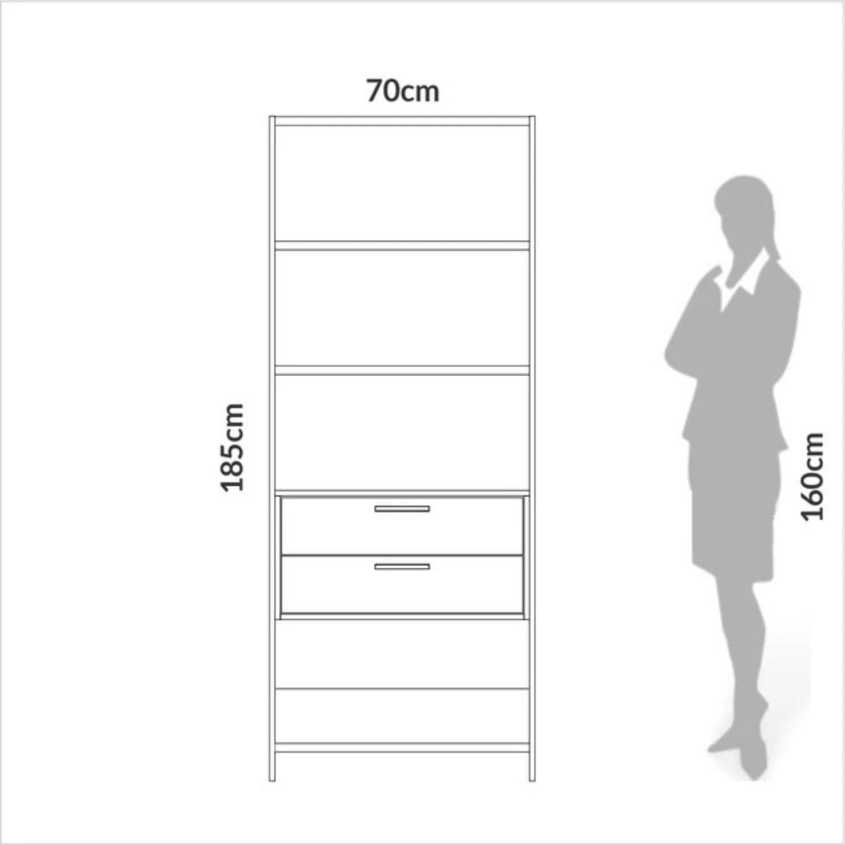 Estante 5 Prateleiras 2 Gavetas Off White Freijó 73x32x185 cm Dalla Costa
