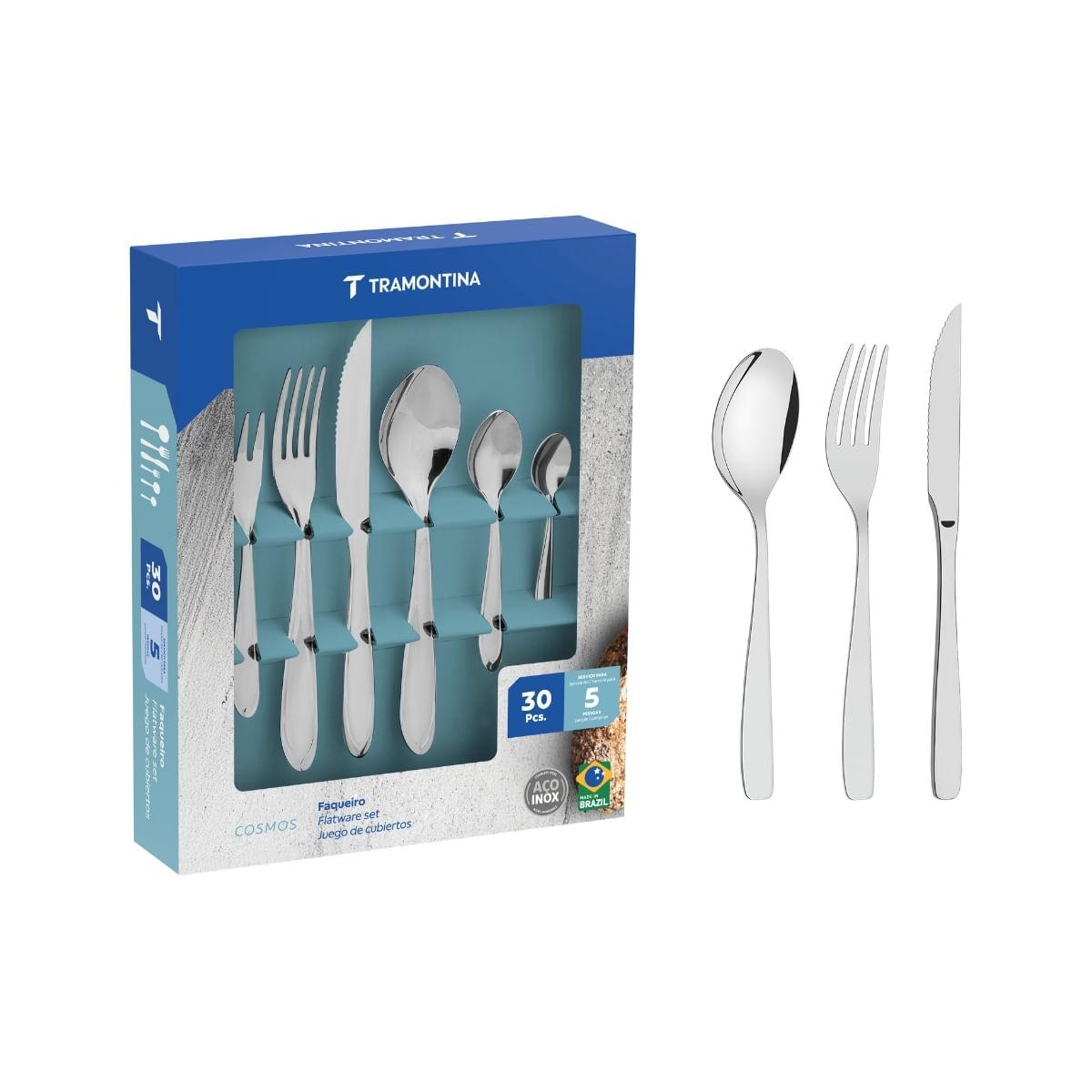 Faqueiro Tramontina Cosmos Aço Inox com Facas para Churrasco 30 Peças