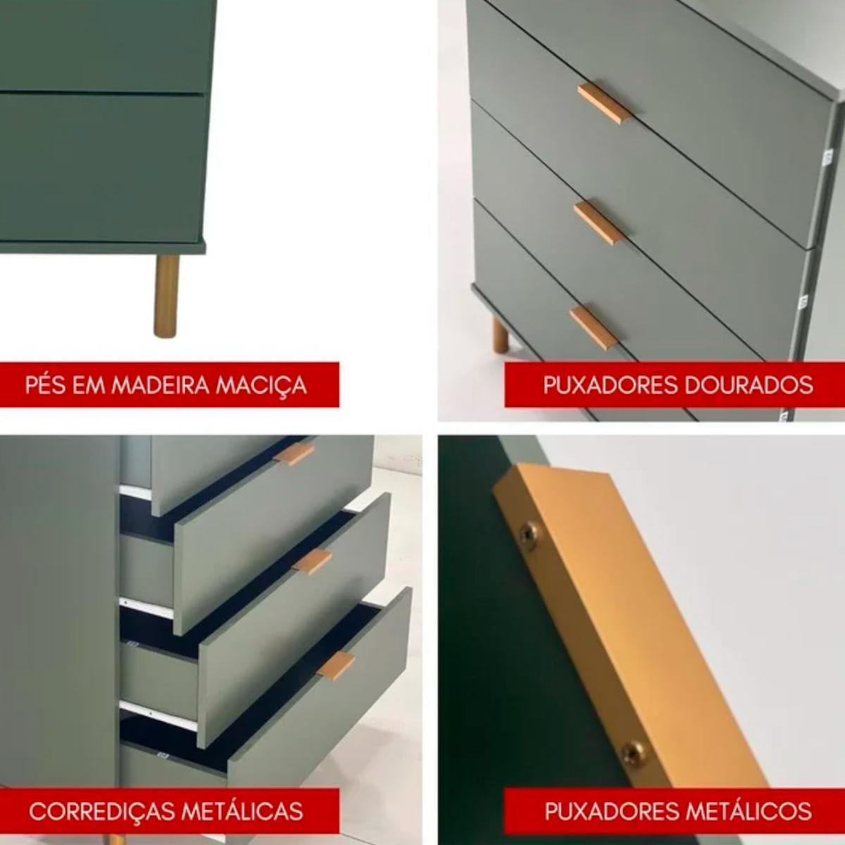 Cômoda 6 Gavetas Verde Oliva em MDF 158x40x76 cm Ditália