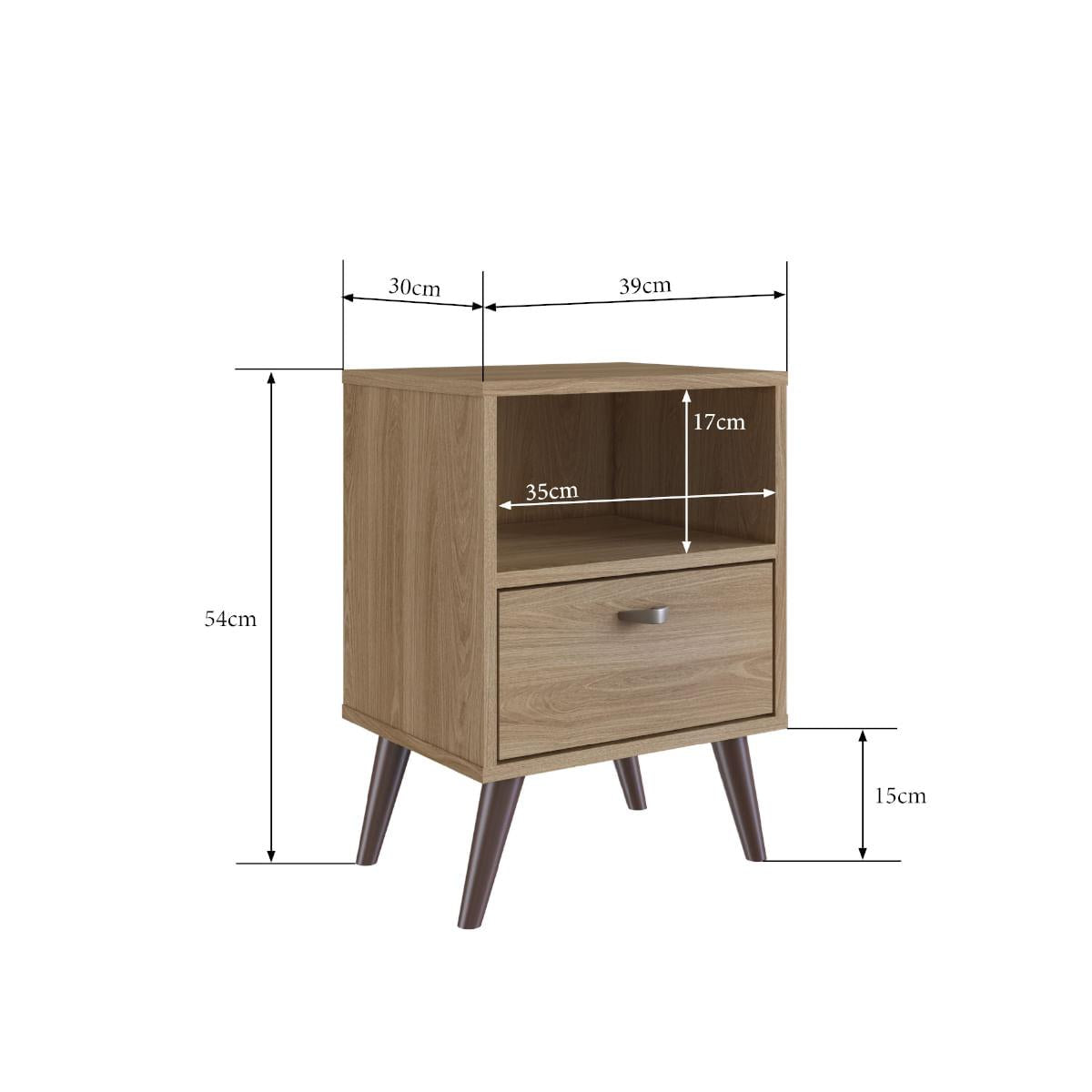 Mesa de Cabeceira 1 Gaveta e 1 Nicho Oak em MDP Completa Móveis