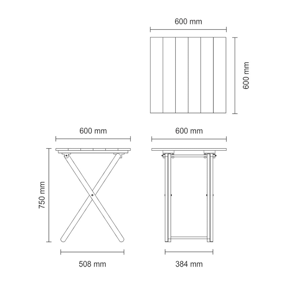 Mesa de Madeira Dobrável Tramontina Lille 60x60x75 cm Teca Envernizado Castanho Escuro
